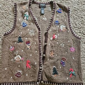 chritmas cardigan vest with embroidery and beading